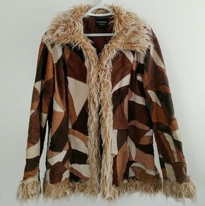 OUTBROOK Woman Leather Patchwork & Fur Jacket Coat